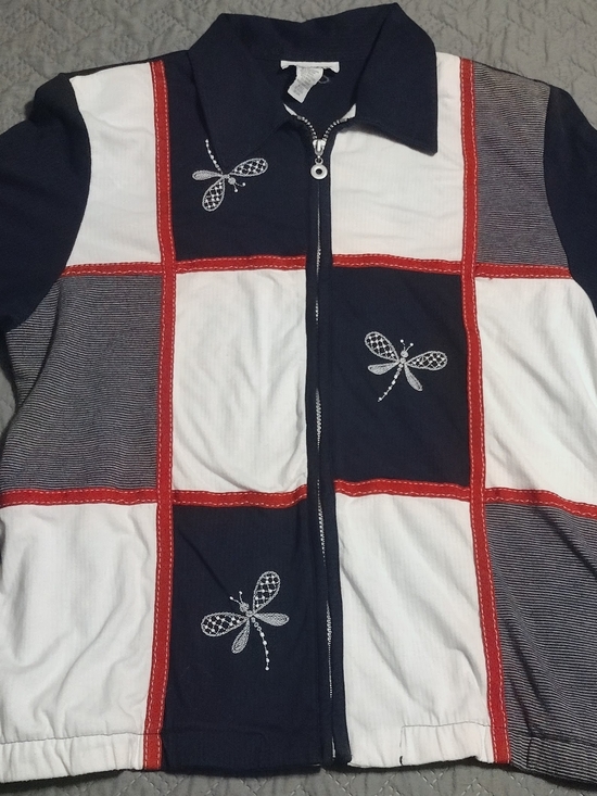 Alfred Dunner Jackets & Blazers - Navy, White & Red Dragonfly Zip-Front Jacket